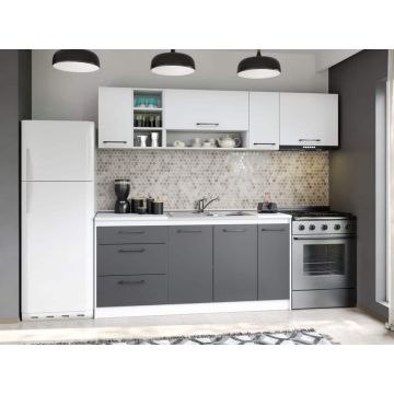 Set Mobila Bucatarie Mina Dual 230 Gri Antracit/Alb C109