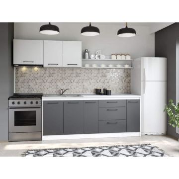 Set Mobila Bucatarie Mina Dual 260 Gri Antracit/Alb C108