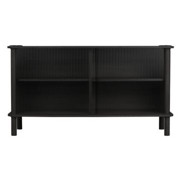 Vitrină neagră din lemn de stejar cu ușă glisantă 135x73,5x48 cm Italic – UMAGE