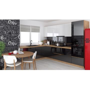 Bucatarie colt Chelsea V2, 221/300x60x200 cm, Alb/Antracit /Stejar K003