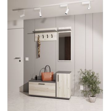 Cuier Cairo, Stejar Alb/Antracit, 113 x 35 x 198 cm