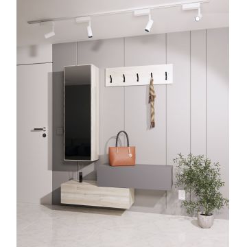 Cuier Diego, Stejar Alb/Antracit, 140 x 28 x 180 cm