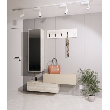 Cuier Diego, Stejar Alb/Crem Satin, 140 x 28 x 180 cm