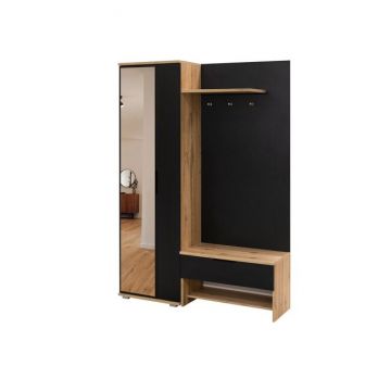 Cuier Milo Matt, riflaj decorativ și design modern, PAL melaminat, 140x40x200 cm, negru Cuier Milo Matt, riflaj decorativ și design modern, PAL melaminat, 140x40x200 cm, negru