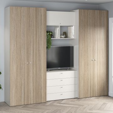 Dressing dormitor ARONA A 270, A50, H230, 5U4S, Alb Portelan, Oak