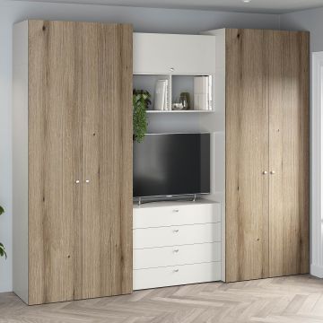 Dressing dormitor ARONA A 270, A50, H230, 5U4S, Alb Portelan, Stejar