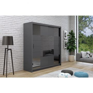 Dulap Aruba 2, cu oglindă integrată, uși culisante + spațiu generos, PAL melaminat, 203x61x215 cm, grafit Dulap Aruba 2, cu oglindă integrată, uși culisante + spațiu generos, PAL melaminat, 203x61x215 cm, grafit
