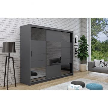 Dulap Aruba 2 cu uși culisante, oglindă mare + design modern, PAL melaminat, 250x61x215 cm, grafit