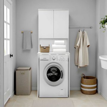 Dulap Baie Adore cu Loc Pentru Masina de Spalat, 3 Rafturi, 2 Usi, Alb, 65 x 182 x 60 cm Dulap Baie Adore cu Loc Pentru Masina de Spalat, 3 Rafturi, 2 Usi, Alb, 65 x 182 x 60 cm
