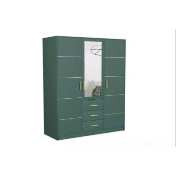 Dulap Bali 2D3 cu oglindă, bară haine, 3 sertare, PAL laminat, 147x58x200 cm, verde Dulap Bali 2D3 cu oglindă, bară haine, 3 sertare, PAL laminat, 147x58x200 cm, verde
