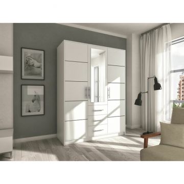 Dulap Bali D3 cu polite si bara umerase din PAL, 147x58x200 cm, alb