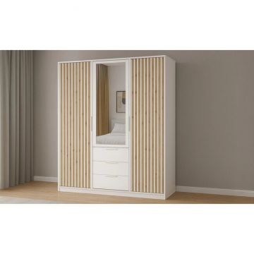 Dulap Bali D3 LUX, uși glisante cu oglindă, 3 sertare spațioase, PAL melaminat, 147x58x200 cm, Alb Dulap Bali D3 LUX, uși glisante cu oglindă, 3 sertare spațioase, PAL melaminat, 147x58x200 cm, Alb
