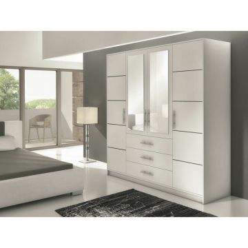 Dulap Bali D4 cu polite si bara umerase din PAL, 196x58x200 cm, alb Dulap Bali D4 cu polite si bara umerase din PAL, 196x58x200 cm, alb