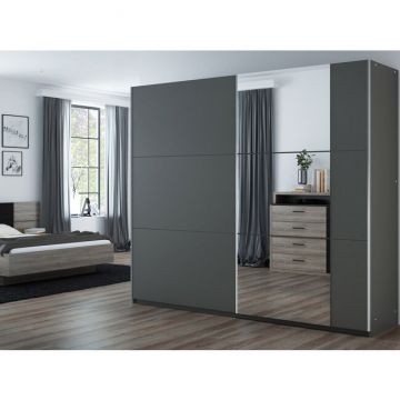 Dulap Bastia cu usi culisante si 12 rafturi din PAL, 2,50x0,61x2,15 m, grafit