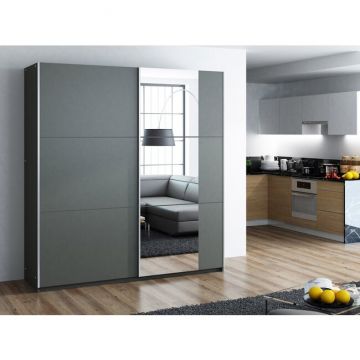 Dulap Bastia, uși glisante + oglindă integrată, PAL melaminat, 200x65x215 cm, grafit