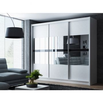 Dulap Batumi cu oglinda si usi glisante din PAL, 250x61x215 cm, alb
