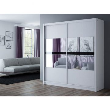 Dulap Batumi cu usi glisante si compartimentare eficienta din PAL, 203x61x215 cm, alb Dulap Batumi cu usi glisante si compartimentare eficienta din PAL, 203x61x215 cm, alb