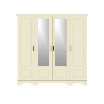 Dulap Boston cu oglindă, 4 uși și 2 sertare, MDF frezat și PAL melaminat, 200x52x205 cm, ivory