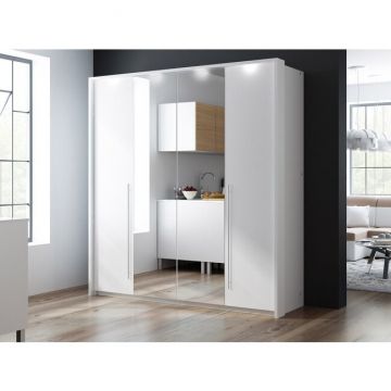 Dulap Brema cu usi glisante si oglinda din PAL, 2,09x0,65x2,19 m, alb