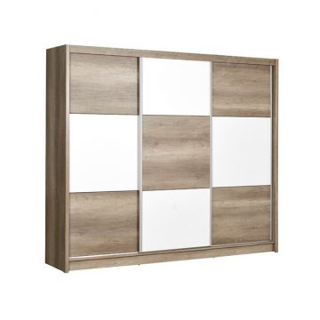 Dulap Cordoba cu usi glisante din PAL, 2,50x0,61x2,15 m, canion si alb