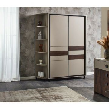 Dulap Cristal cu uși culisante, bară pentru umerașe și sertare, PAL melaminat, 160 cm, fungo-catania