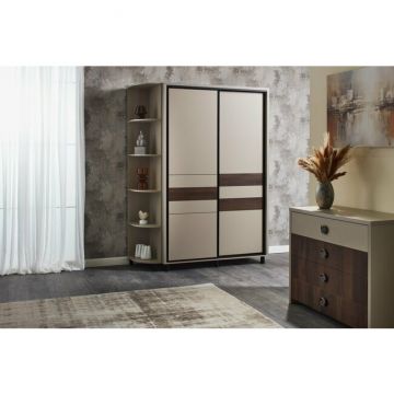 Dulap Cristal, uși glisante silențioase, rafturi reglabile și bară umerașe, PAL melaminat, 160x224x58 cm, Fungo