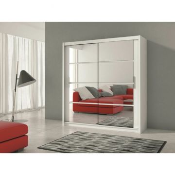 Dulap Dakota cu usi glisante si oglinzi din PAL, 1,60x0,61x2,15 m, alb Dulap Dakota cu usi glisante si oglinzi din PAL, 1,60x0,61x2,15 m, alb