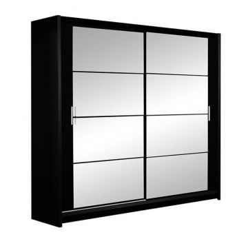 Dulap Dakota cu usi glisante si oglinzi din PAL, 1,60x0,61x2,15 m, negru Dulap Dakota cu usi glisante si oglinzi din PAL, 1,60x0,61x2,15 m, negru