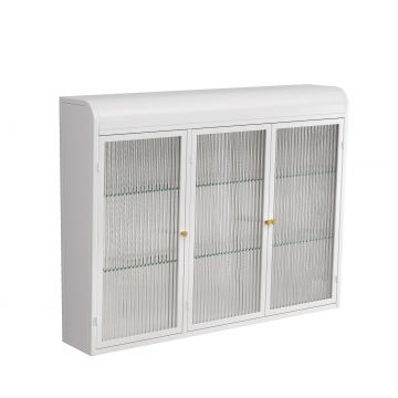 Dulap de Perete cu 3 Uși din Sticlă cu Design Curbat, Alb | Aosom Romania Dulap de Perete cu 3 Uși din Sticlă cu Design Curbat, Alb | Aosom Romania