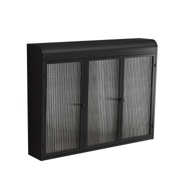 Dulap de Perete cu 3 Uși din Sticlă cu Design Curbat, Negru | Aosom Romania Dulap de Perete cu 3 Uși din Sticlă cu Design Curbat, Negru | Aosom Romania