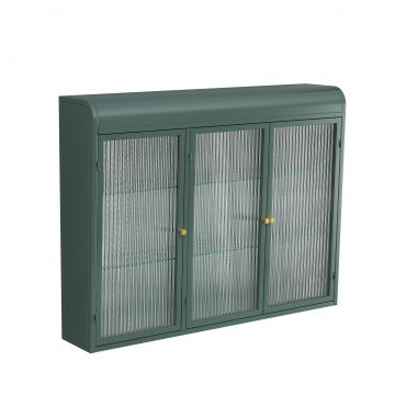 Dulap de Perete cu 3 Uși din Sticlă cu Design Curbat, Verde închis | Aosom Romania Dulap de Perete cu 3 Uși din Sticlă cu Design Curbat, Verde închis | Aosom Romania