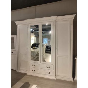 Dulap Diana cu 4 uși, spațiu generos, design clasic, material lemn masiv și MDF, 234x218x68 cm, alb