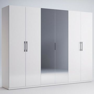 Dulap Family, cu 6 uși, oglindă, PAL/MDF, 268.2x54.6x210.4 cm, Alb Dulap Family, cu 6 uși, oglindă, PAL/MDF, 268.2x54.6x210.4 cm, Alb