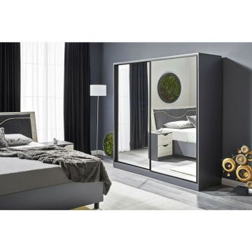 Dulap Happy, Cu 2 Uși Glisante, PAL Melaminat, 150x210 cm, Grafit