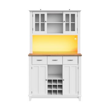 Dulap înalt pentru bucătărie cu iluminare LED, Alb | Aosom Romania Dulap înalt pentru bucătărie cu iluminare LED, Alb | Aosom Romania