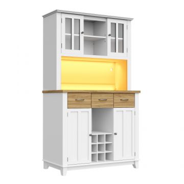 Dulap înalt pentru bucătărie cu iluminare LED, Culoare naturală+Alb | Aosom Romania Dulap înalt pentru bucătărie cu iluminare LED, Culoare naturală+Alb | Aosom Romania
