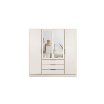 Dulap Lati D4, usi glisante cu feronerie HAFELE, PAL melaminat, 200x196x57 cm, Alb Dulap Lati D4, usi glisante cu feronerie HAFELE, PAL melaminat, 200x196x57 cm, Alb