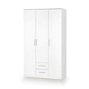 Dulap Lima S3, capacitate mare de depozitare, PAL laminat lucios, 120x52x205 cm, alb