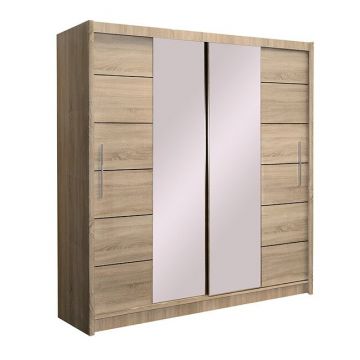 Dulap Lizbona 2 dulap cu usi culisante din pal melaminat cu feronerie de calitate și compartimentare practică, 203x61x215 cm, Sonoma