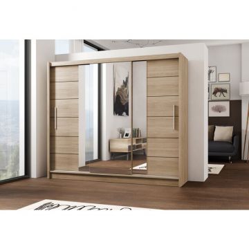 Dulap Lizbona 2 dulap cu usi culisante din pal melaminat cu feronerie de calitate și compartimentare practică, 250x61x215 cm, Sonoma