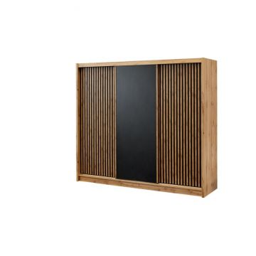 Dulap London, spațiu generos de depozitare, PAL melaminat și uși glisante cu feronerie Hafele, 250x60x215 cm, negru