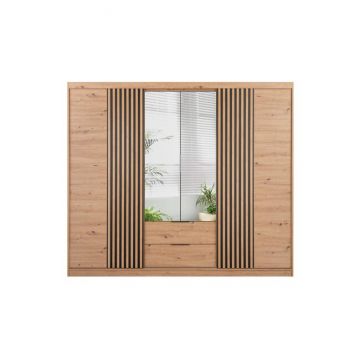 Dulap Majorka, usi culisante cu manere negre, PAL melaminat, 250x213x60 cm, Stejar Artizanal Dulap Majorka, usi culisante cu manere negre, PAL melaminat, 250x213x60 cm, Stejar Artizanal