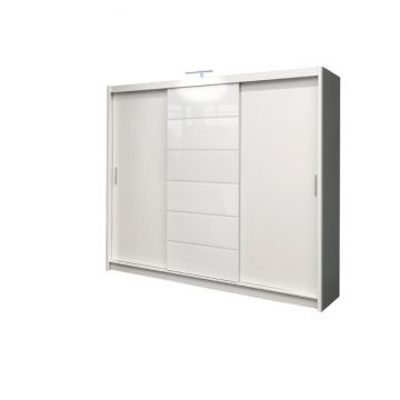 Dulap Malibu dulap cu usi culisante din pal melaminat cu feronerie de calitate și compartimentare practică, 250x61x215 cm, alb