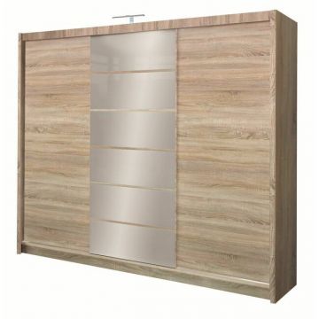 Dulap Malibu dulap cu usi culisante din pal melaminat cu feronerie de calitate și compartimentare practică, 250x61x215 cm, Sonoma Dulap Malibu dulap cu usi culisante din pal melaminat cu feronerie de calitate și compartimentare practică, 250x61x215 cm, Sonoma