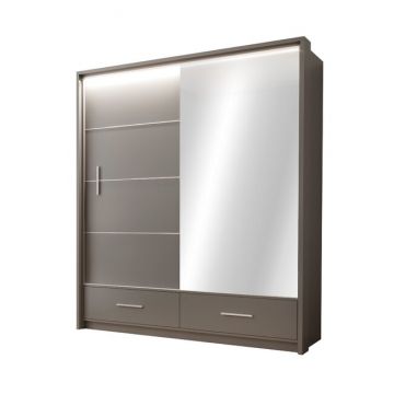 Dulap Marsylia cu uși glisante, stil minimalist și PAL melaminat, 203x61x222 cm, grafit mat