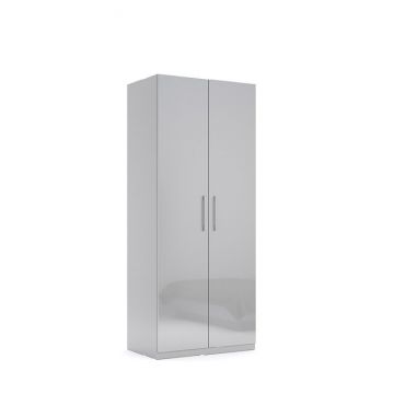 Dulap Megy cu 2 uși, design simplu și elegant, finisaj gri lucios, 210x89.6x55 cm Dulap Megy cu 2 uși, design simplu și elegant, finisaj gri lucios, 210x89.6x55 cm