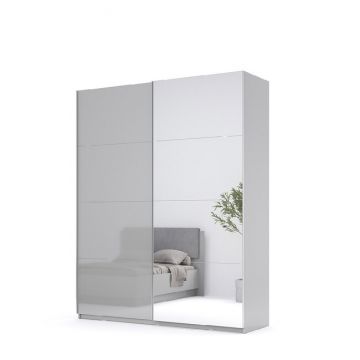 Dulap Megy cu uși culisante, compartimentare eficientă, sistem glisant, 240x200x61.5 cm, gri lucios Dulap Megy cu uși culisante, compartimentare eficientă, sistem glisant, 240x200x61.5 cm, gri lucios