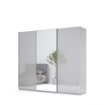 Dulap Megy cu uși culisante, spațios și funcțional, 210x250x61.5 cm, gri lucios Dulap Megy cu uși culisante, spațios și funcțional, 210x250x61.5 cm, gri lucios