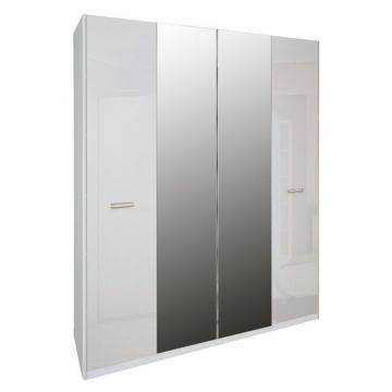 Dulap Melisa, 4 uși cu oglindă, PAL, 184x55x225.6 cm, alb