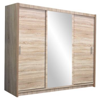 Dulap Monako dulap cu usi culisante din pal melaminat cu feronerie de calitate și compartimentare practică, 250x61x215 cm, Sonoma